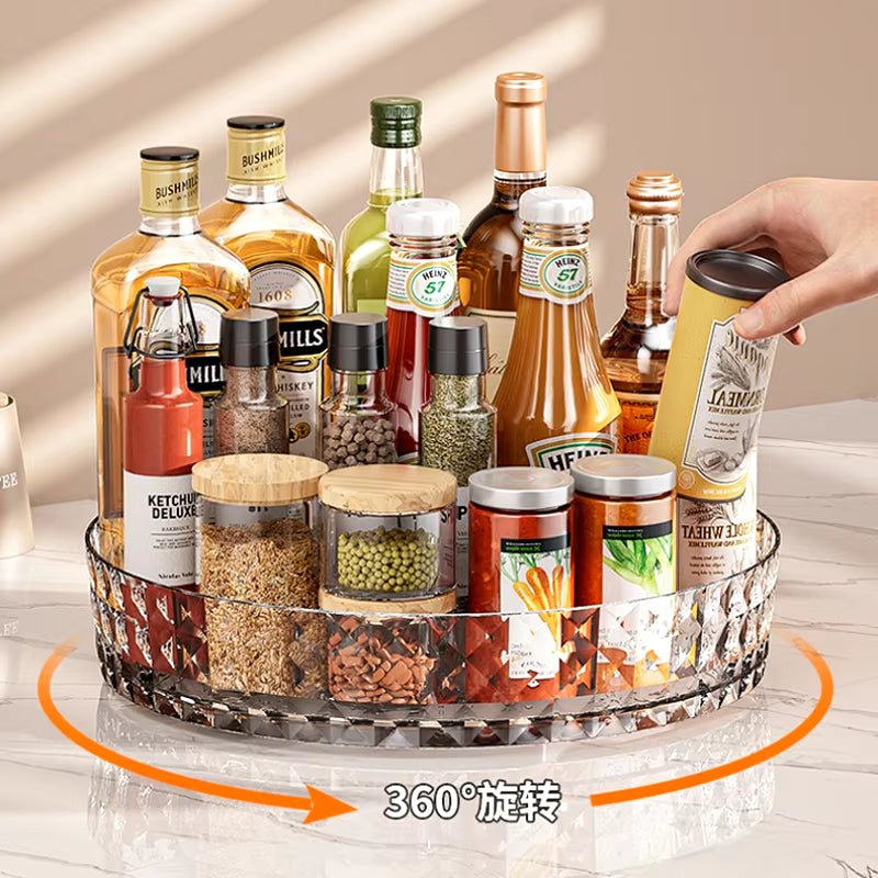 360 Rotating Seasoning Storage Rack Kitchen Storage Spice Rack Non-Slip Cabinet Organizer Tray Plate Cosmetic Organizer Bin