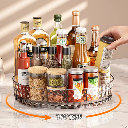 360 Rotating Seasoning Storage Rack Kitchen Storage Spice Rack Non-Slip Cabinet Organizer Tray Plate Cosmetic Organizer Bin