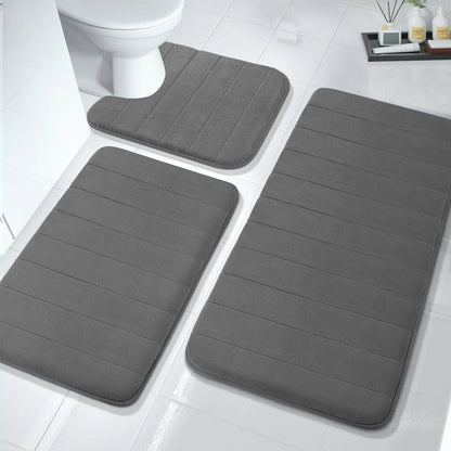 Memory Foam Bath Mat Set, Thicken, Absorbent, Non-Slip, Reboundable, 3 Pieces Extra Large Bathroom Rug 44.1"X24"+ 31.5"X19.8"+ U 24.4"X20.2" Carbon Grey