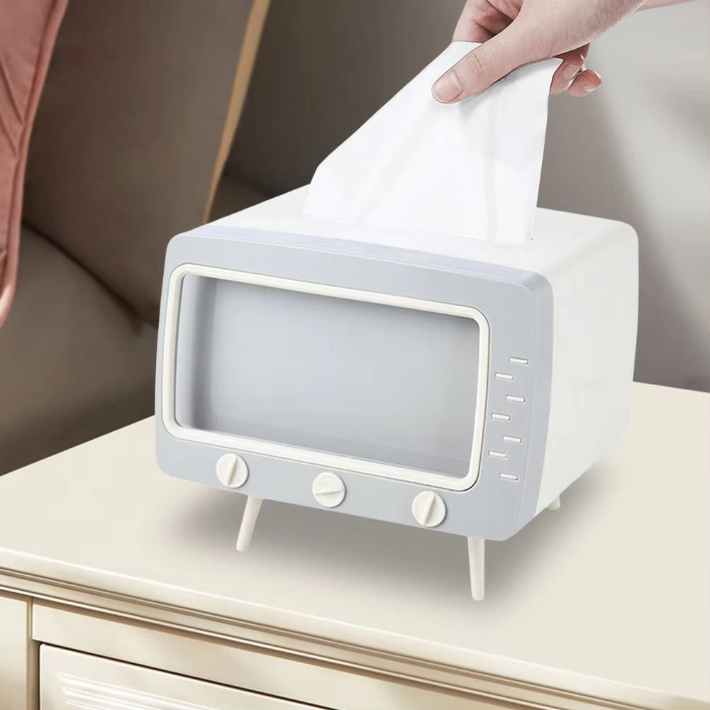 Creative Cartoon TV Shape Tissue Box Mobile Phone Holder Stand Home Living Room Office Toilet Tissue Box Kawaii Desktop Decor