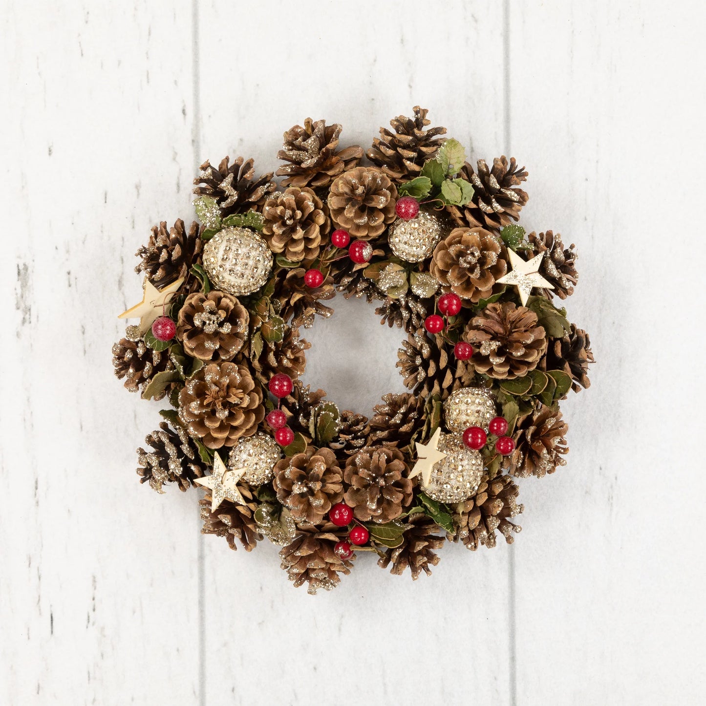 Glittered Pine Cone and Berry Artificial Christmas Wreath, 12-Inch, Unlit