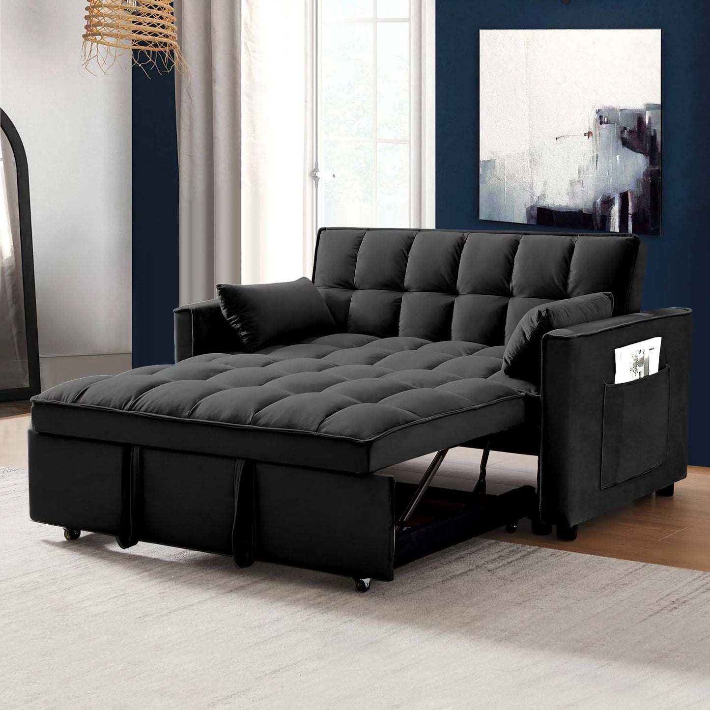 Loveseat Convertible Sleeper Sofa Bed, Black