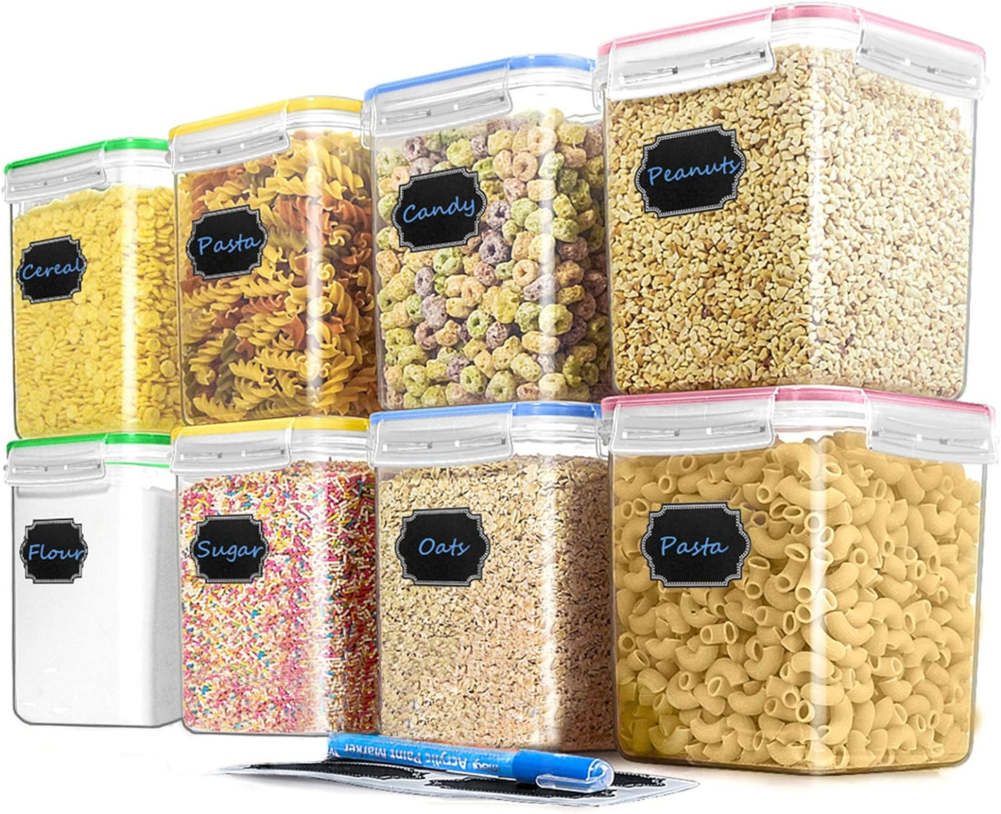 Cereal Container Food Storage Containers, Airtight Dry Food Storage Containers Set of 8 (2.5L/85Oz) for Flour, Sugar, Cereal and Pantry Storage Containers with Black Locking Lids