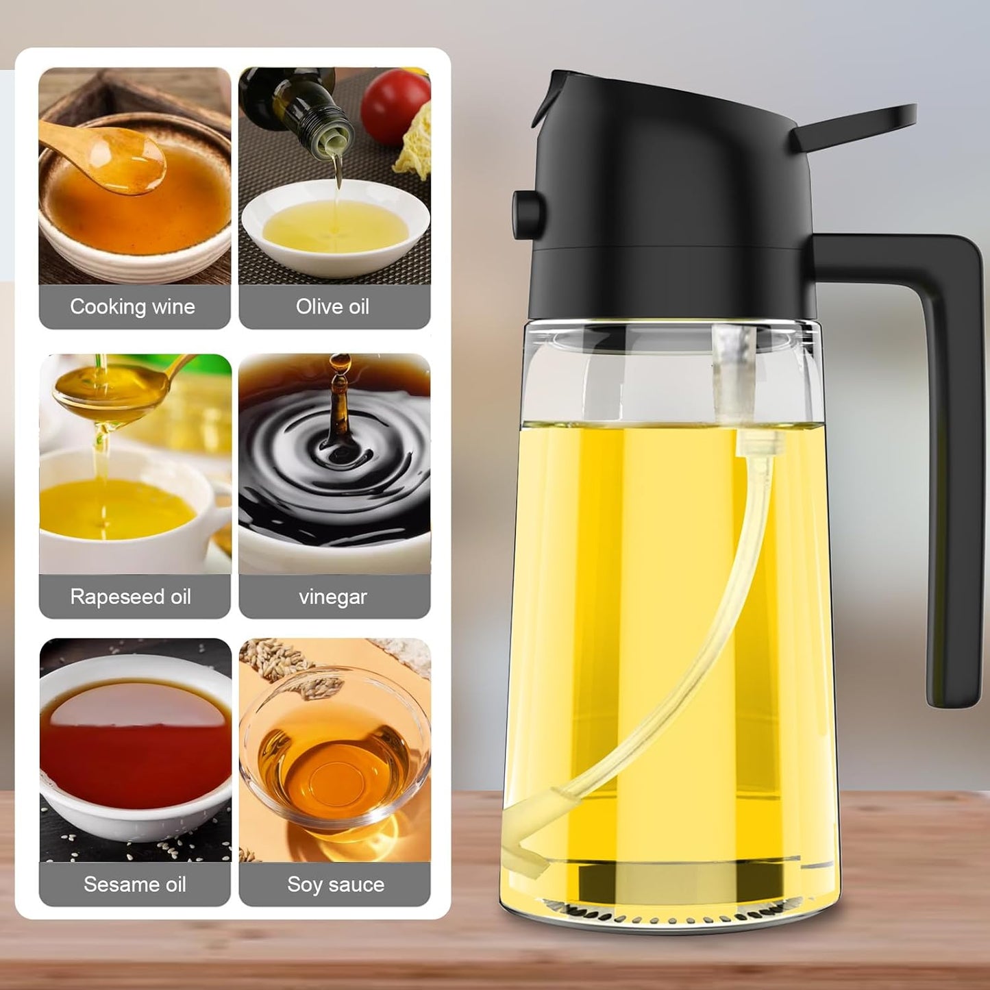 Oil Dispenser Bottle for Kitchen,2 in 1 Oil Dispenser and Oil Sprayer,450Ml Oliv